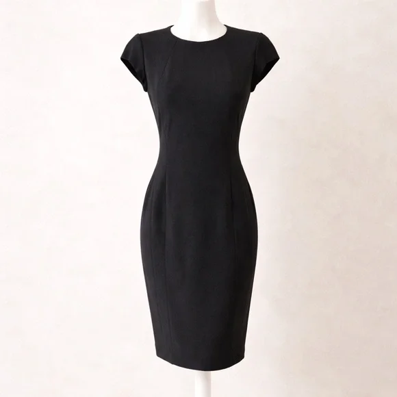 Lafayette 148 Black Sheath Dress Cap Sleeve Stretch Career Size 4 - Picture 1 of 10